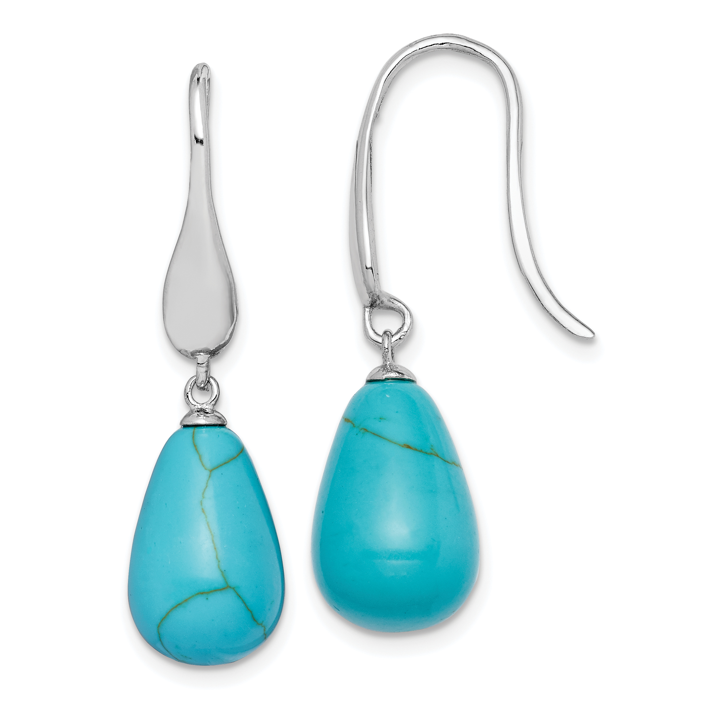 Sterling Silver RH-plated Imitation Turquoise Teardrop Dangle Earrings (QE15401)