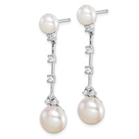 Sterling Silver Rhodium-plated CZ Fwc Button Pearl Dangle Post Earrings view 2