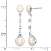 Sterling Silver Rhodium-plated CZ Fwc Button Pearl Dangle Post Earrings view 4