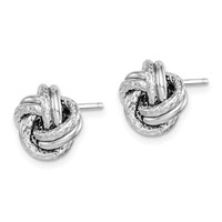 Sterling Silver RH-plated Polished Textured Love Knot Post Earrings view 2