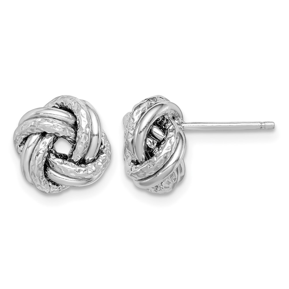 Sterling Silver RH-plated Polished Textured Love Knot Post Earrings