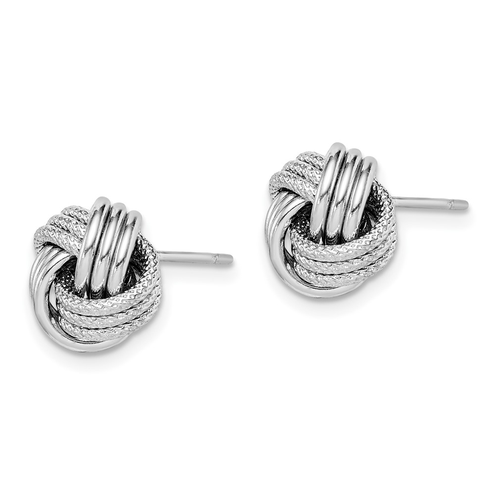 Sterling Silver Rhodium-plated Textured Love Knot Post Earrings (QE15413)