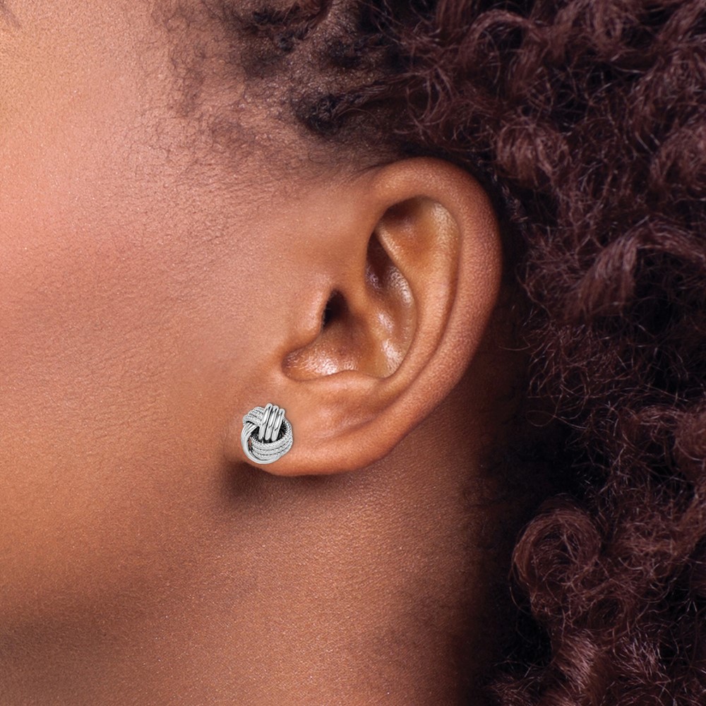 Sterling Silver Rhodium-plated Textured Love Knot Post Earrings (QE15413)