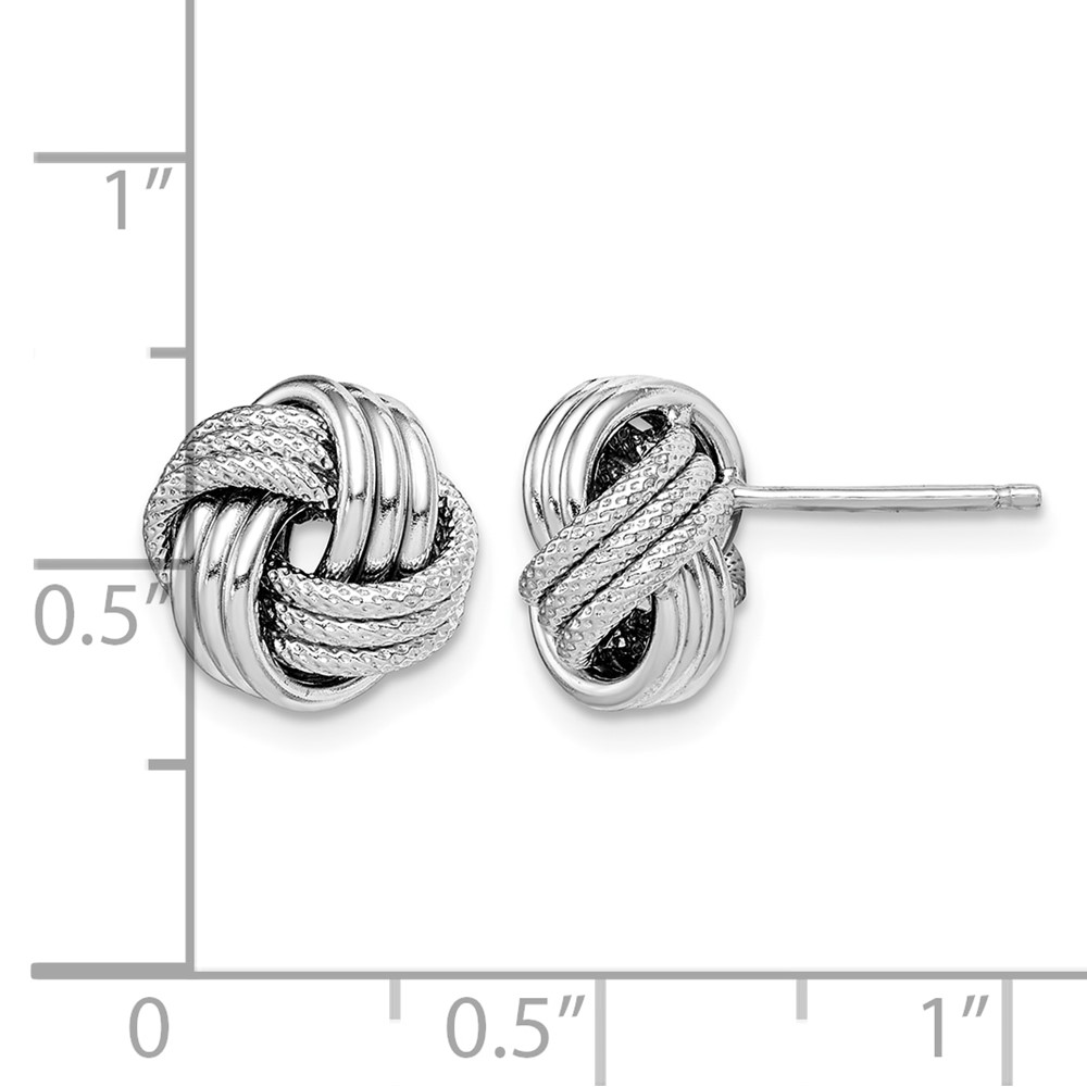 Sterling Silver Rhodium-plated Textured Love Knot Post Earrings (QE15413)
