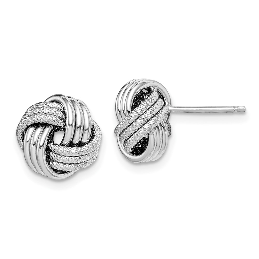 Sterling Silver Rhodium-plated Textured Love Knot Post Earrings (QE15413)