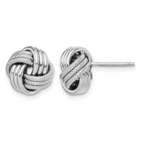 Sterling Silver Rhodium-plated Textured Love Knot Post Earrings view 1