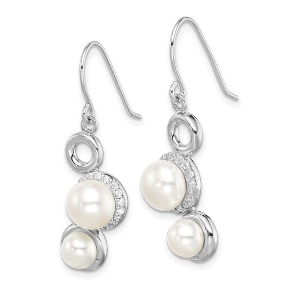 Sterling Silver Rhod-plat 5-6 and 7-8mm White Button FWC Pearl CZ Earrings
