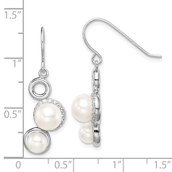 Sterling Silver Rhod-plat 5-6 and 7-8mm White Button FWC Pearl CZ Earrings