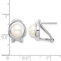 Sterling Silver Rhodium-plated 8-9mm White Button Freshwater Cultured Pearl Omega Back Earrings view 4