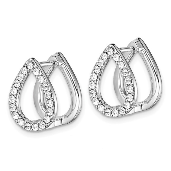 Sterling Silver RH-plated Purple Enamel Crystal Hinged Earrings