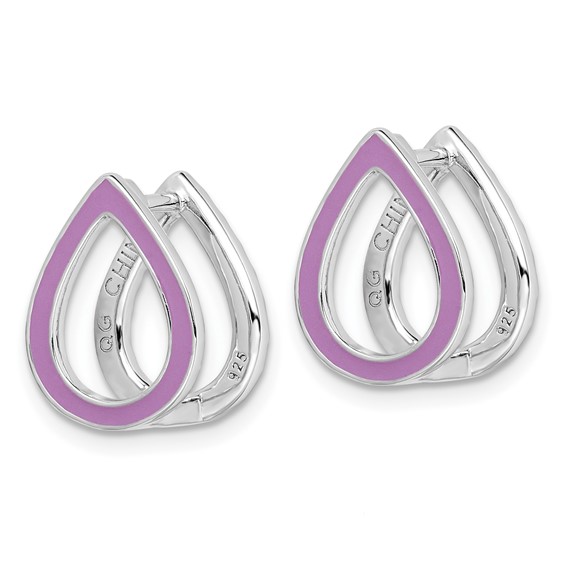 Sterling Silver RH-plated Purple Enamel Crystal Hinged Earrings