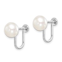 Sterling Silver Rhodium-plated 8-9mm White Button Freshwater Cultured Pearl Non Pierced Earrings view 2