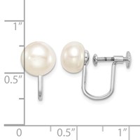 Sterling Silver Rhodium-plated 8-9mm White Button Freshwater Cultured Pearl Non Pierced Earrings view 4