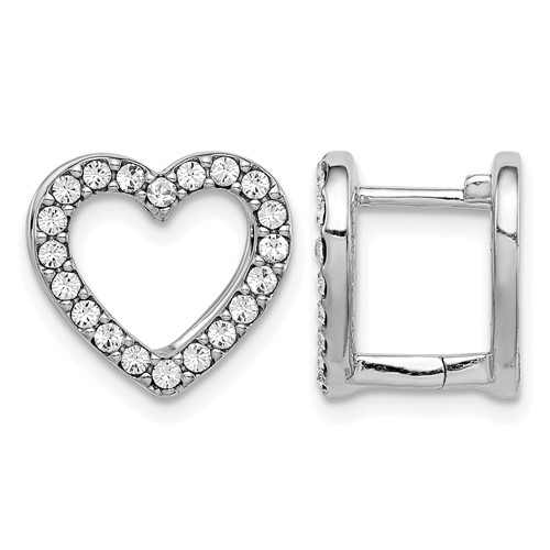 Sterling Silver RH Reversible Red Enamel & Crystal Hinged Heart Earrings