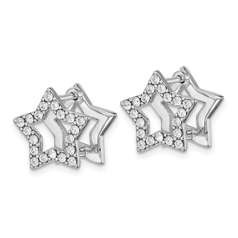Sterling Silver RH-plate Yellow Enamel Star Crystal Hinged Earrings (QE15428)