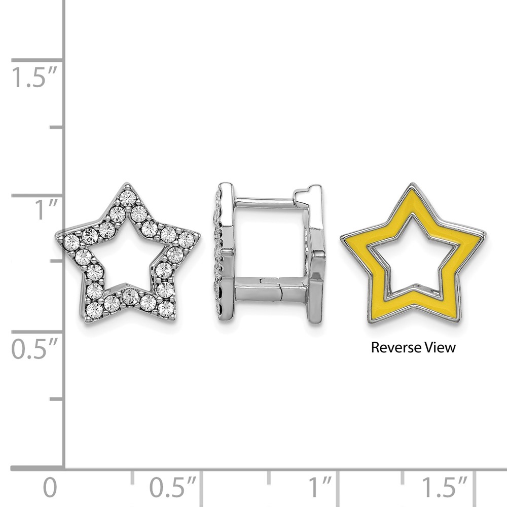 Sterling Silver RH-plate Yellow Enamel Star Crystal Hinged Earrings (QE15428)