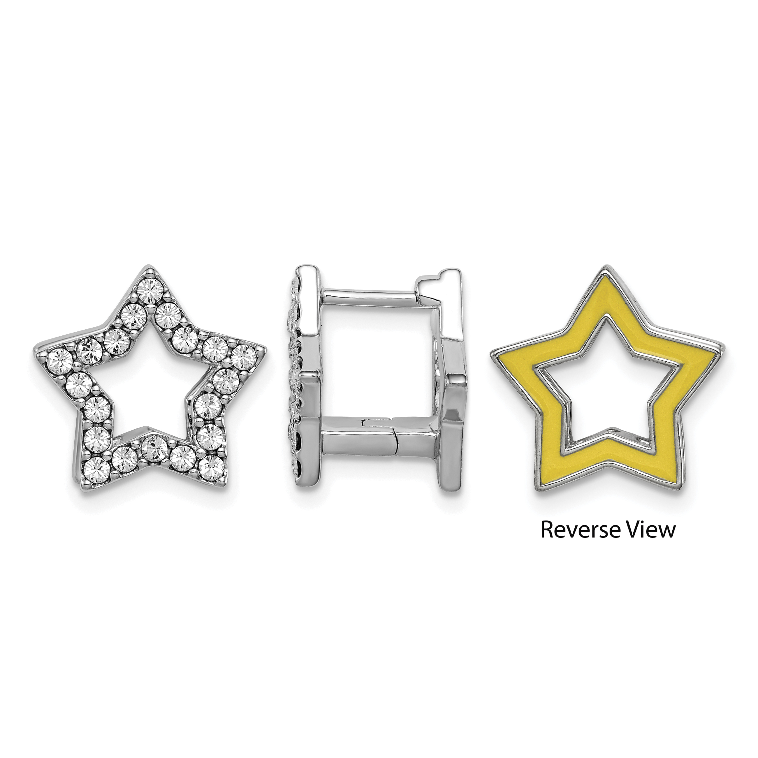 Sterling Silver RH-plate Yellow Enamel Star Crystal Hinged Earrings (QE15428)