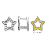 Sterling Silver RH-plate Yellow Enamel Star Crystal Hinged Earrings view 1