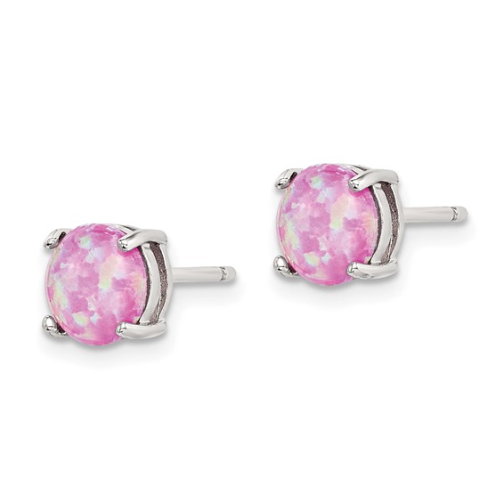 Sterling Silver Polished Pink, White & Blue 7mm Round Created Opal 3 Pair Set of Stud Earrings
