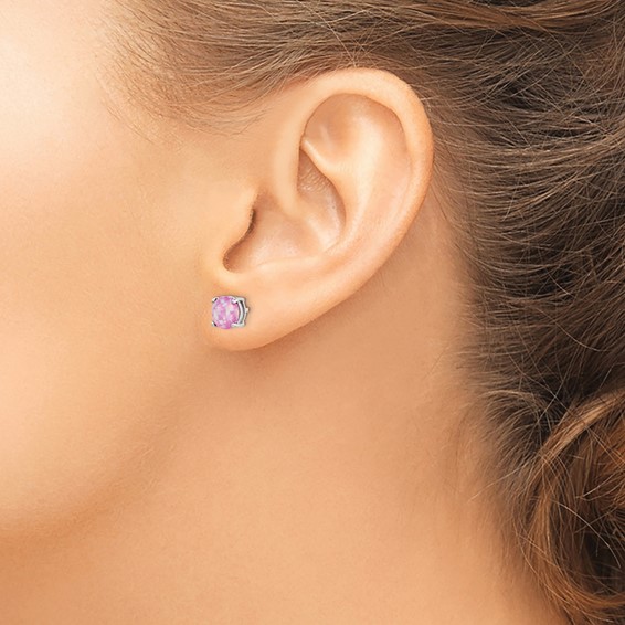 Sterling Silver Polished Pink, White & Blue 7mm Round Created Opal 3 Pair Set of Stud Earrings