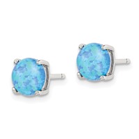 Sterling Silver Polished Pink, White & Blue 7mm Round Created Opal 3 Pair Set of Stud Earrings view 4