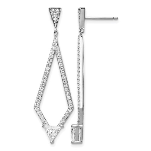 Sterling Shimmer Sterling Silver Rhodium-plated 94 Stone CZ Diamond Shaped Post Dangle Earrings