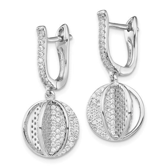 Sterling Shimmer Sterling Silver Rhodium-plated 300 Stone CZ Sphere Dangle Hinged Post Earrings
