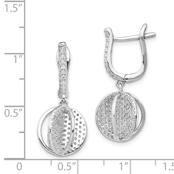 Sterling Shimmer Sterling Silver Rhodium-plated 300 Stone CZ Sphere Dangle Hinged Post Earrings