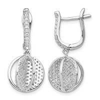 Sterling Shimmer Sterling Silver Rhodium-plated 300 Stone CZ Sphere Dangle Hinged Post Earrings view 1