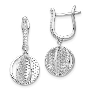 Sterling Shimmer Sterling Silver Rhodium-plated 300 Stone CZ Sphere Dangle Hinged Post Earrings