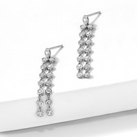 Sterling Shimmer Sterling Silver Rhodium-plated 30 Stone CZ 2 Strand Post Dangle Earrings view 5
