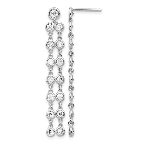 Sterling Shimmer Sterling Silver Rhodium-plated 30 Stone CZ 2 Strand Post Dangle Earrings