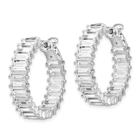 Sterling Shimmer Sterling Silver Rhodium-plated 40 Stone 2.5x5mm CZ In and Out Round Hinged Hoop Earrings