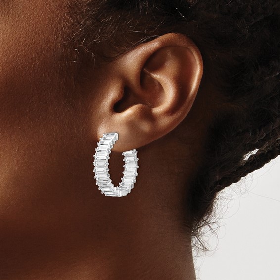 Sterling Shimmer Sterling Silver Rhodium-plated 40 Stone 2.5x5mm CZ In and Out Round Hinged Hoop Earrings