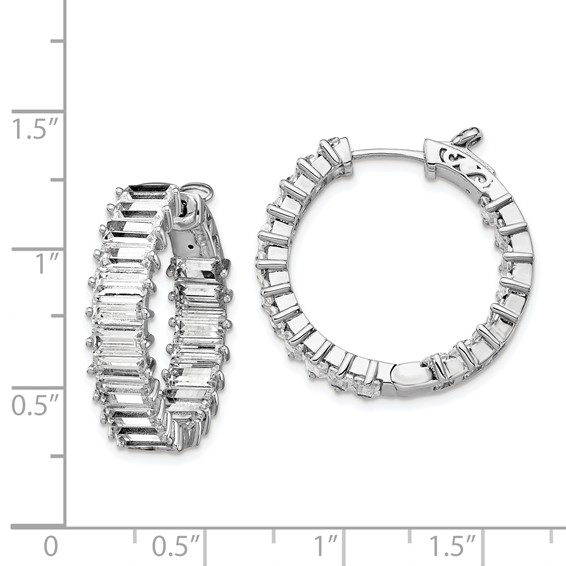 Sterling Shimmer Sterling Silver Rhodium-plated 40 Stone 2.5x5mm CZ In and Out Round Hinged Hoop Earrings