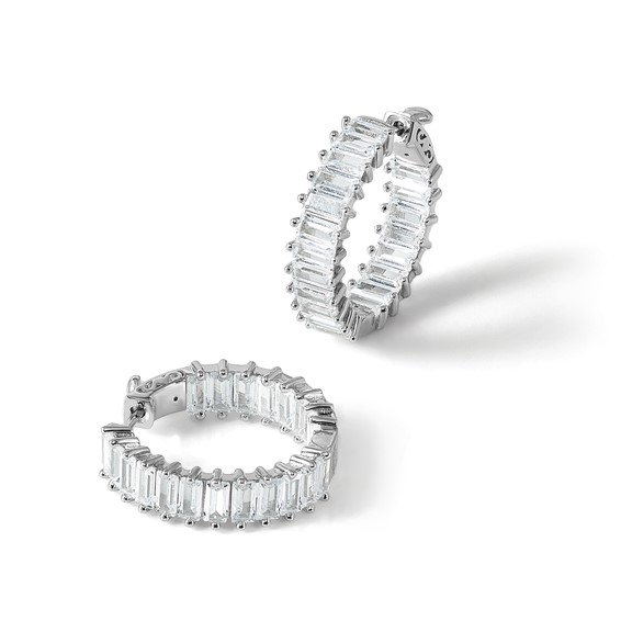 Sterling Shimmer Sterling Silver Rhodium-plated 40 Stone 2.5x5mm CZ In and Out Round Hinged Hoop Earrings