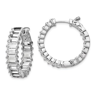 Sterling Shimmer Sterling Silver Rhodium-plated 40 Stone 2.5x5mm CZ In and Out Round Hinged Hoop Earrings