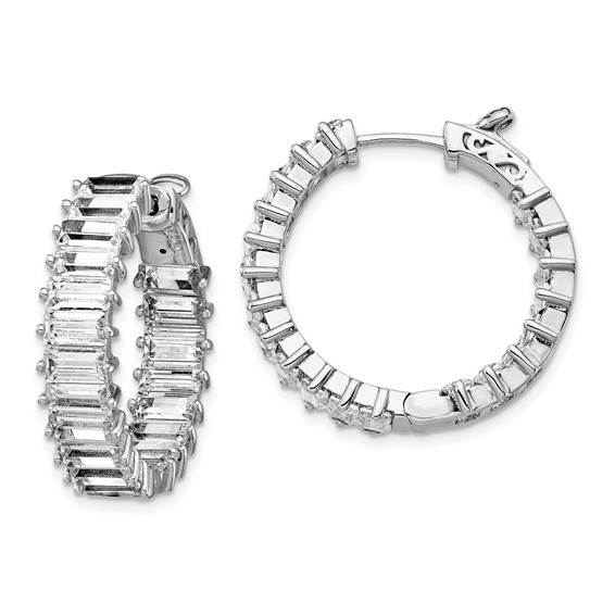 Sterling Shimmer Sterling Silver Rhodium-plated 40 Stone 2.5x5mm CZ In and Out Round Hinged Hoop Earrings