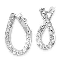 Sterling Shimmer Sterling Silver Rhodium-plated 32 Stone CZ Front and Back Teardrop Hinged Hoop Earrings view 2