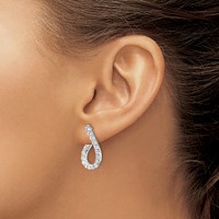 Sterling Shimmer Sterling Silver Rhodium-plated 32 Stone CZ Front and Back Teardrop Hinged Hoop Earrings view 3