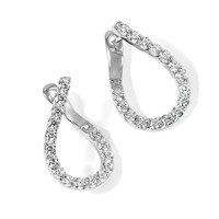 Sterling Shimmer Sterling Silver Rhodium-plated 32 Stone CZ Front and Back Teardrop Hinged Hoop Earrings view 5