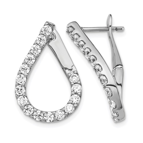 Sterling Shimmer Sterling Silver Rhodium-plated 32 Stone CZ Front and Back Teardrop Hinged Hoop Earrings