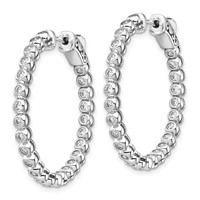 Sterling Shimmer Sterling Silver Rhodium-plated 50 Stone 1.7mm CZ in and Out Round Hinged Hoop Earrings view 2