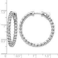 Sterling Shimmer Sterling Silver Rhodium-plated 50 Stone 1.7mm CZ in and Out Round Hinged Hoop Earrings view 4