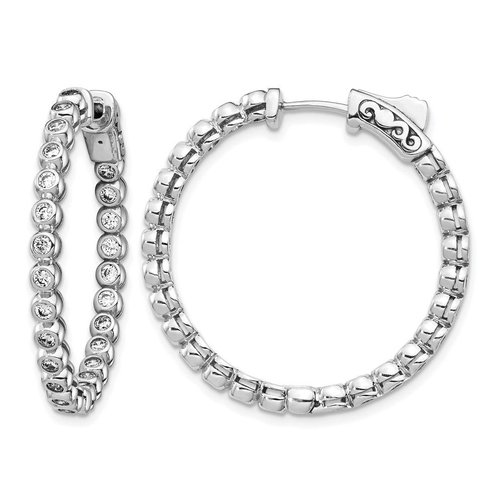 Sterling Shimmer Sterling Silver Rhodium-plated 50 Stone 1.7mm CZ in and Out Round Hinged Hoop Earrings