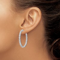 Sterling Shimmer Sterling Silver Rhodium-plated 52 Stone 2.3mm CZ in and Out Round Hinged Hoop Earrings view 3