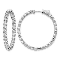 Sterling Shimmer Sterling Silver Rhodium-plated 52 Stone 2.3mm CZ in and Out Round Hinged Hoop Earrings view 1