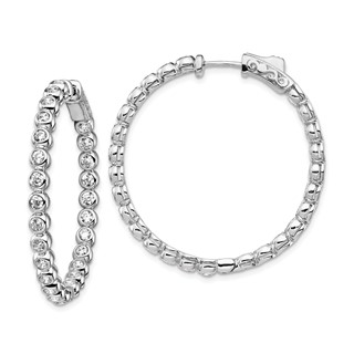 Sterling Silver Bezel CZ Hinged Hoops