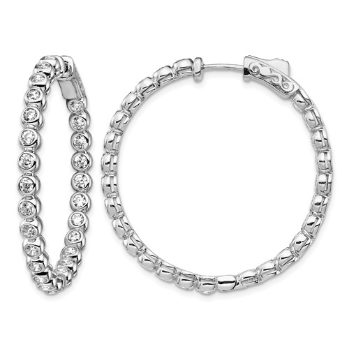 Sterling Shimmer Sterling Silver Rhodium-plated 52 Stone 2.3mm CZ in and Out Round Hinged Hoop Earrings