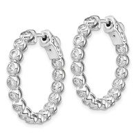 Sterling Shimmer Sterling Silver Rhodium-plated 30 Stone 2.3mm CZ in and Out Round Hinged Hoop Earrings view 2